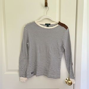 Ralph Lauren Striped Long Sleeve Shirt with Faux Suede, Large